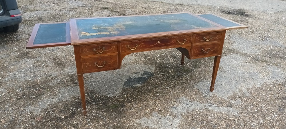 Edwardian inlaid mahogany free standing writing table. View II