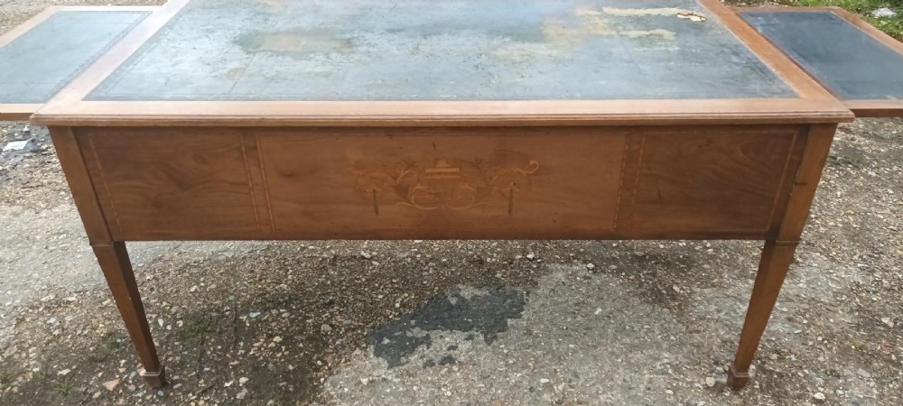 Edwardian inlaid mahogany free standing writing table. View X