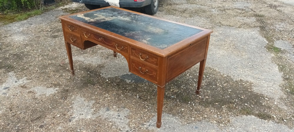 Edwardian inlaid mahogany free standing writing table. View XI