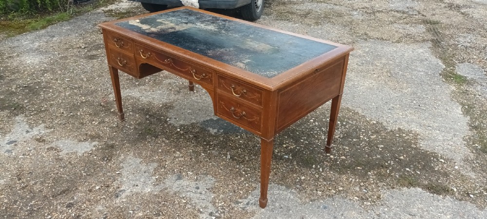 Edwardian inlaid mahogany free standing writing table. View XIII