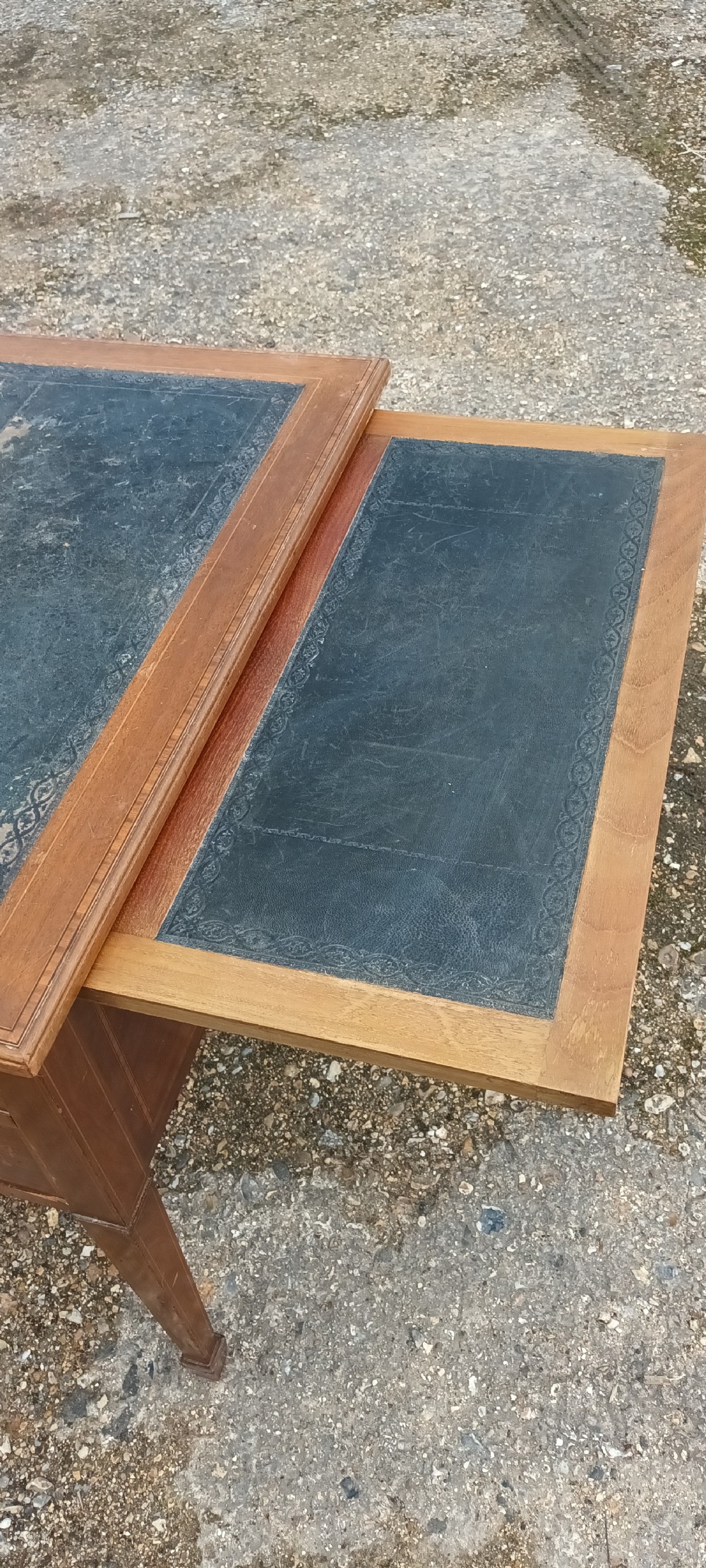 Edwardian inlaid mahogany free standing writing table. View XIV