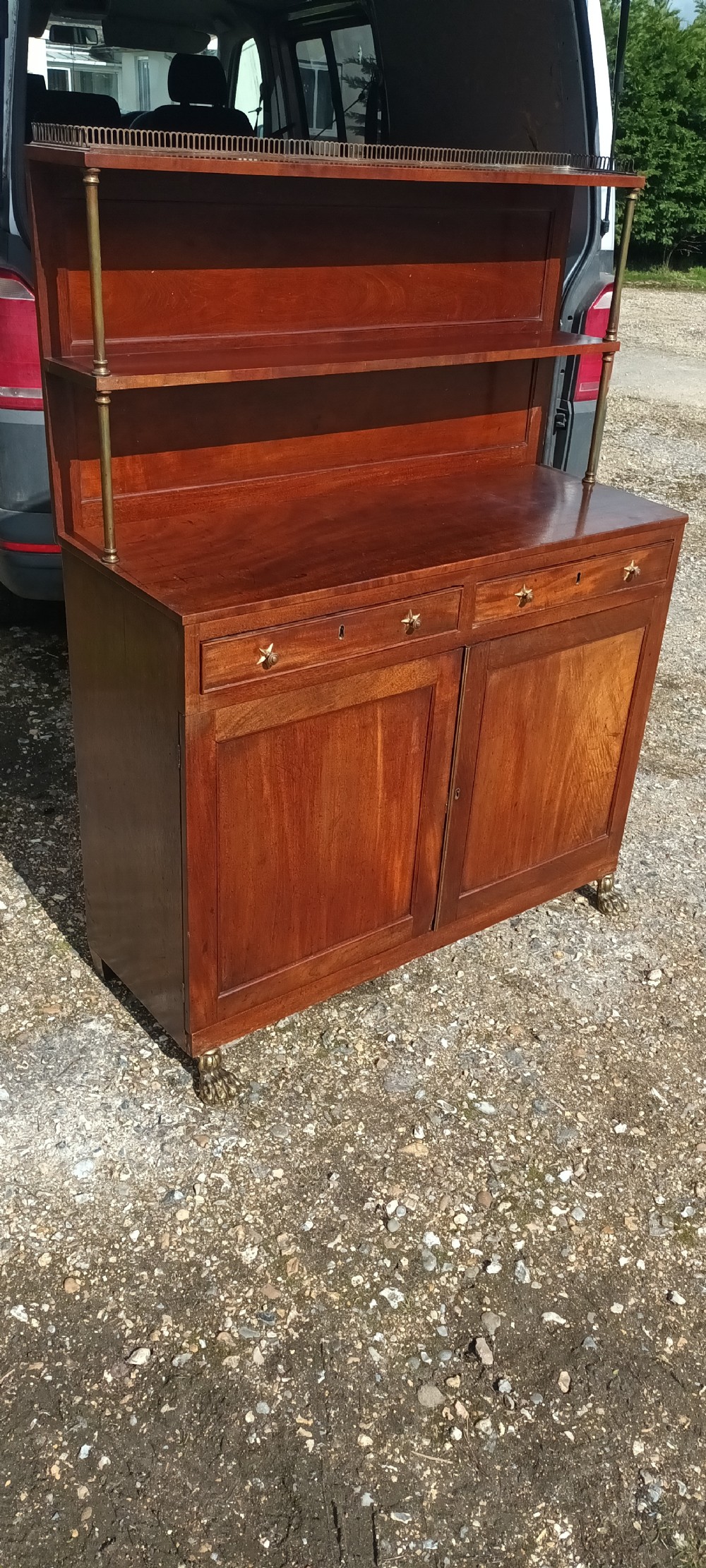 Regency mahogany and brass 2 door side cabinet.  View III
