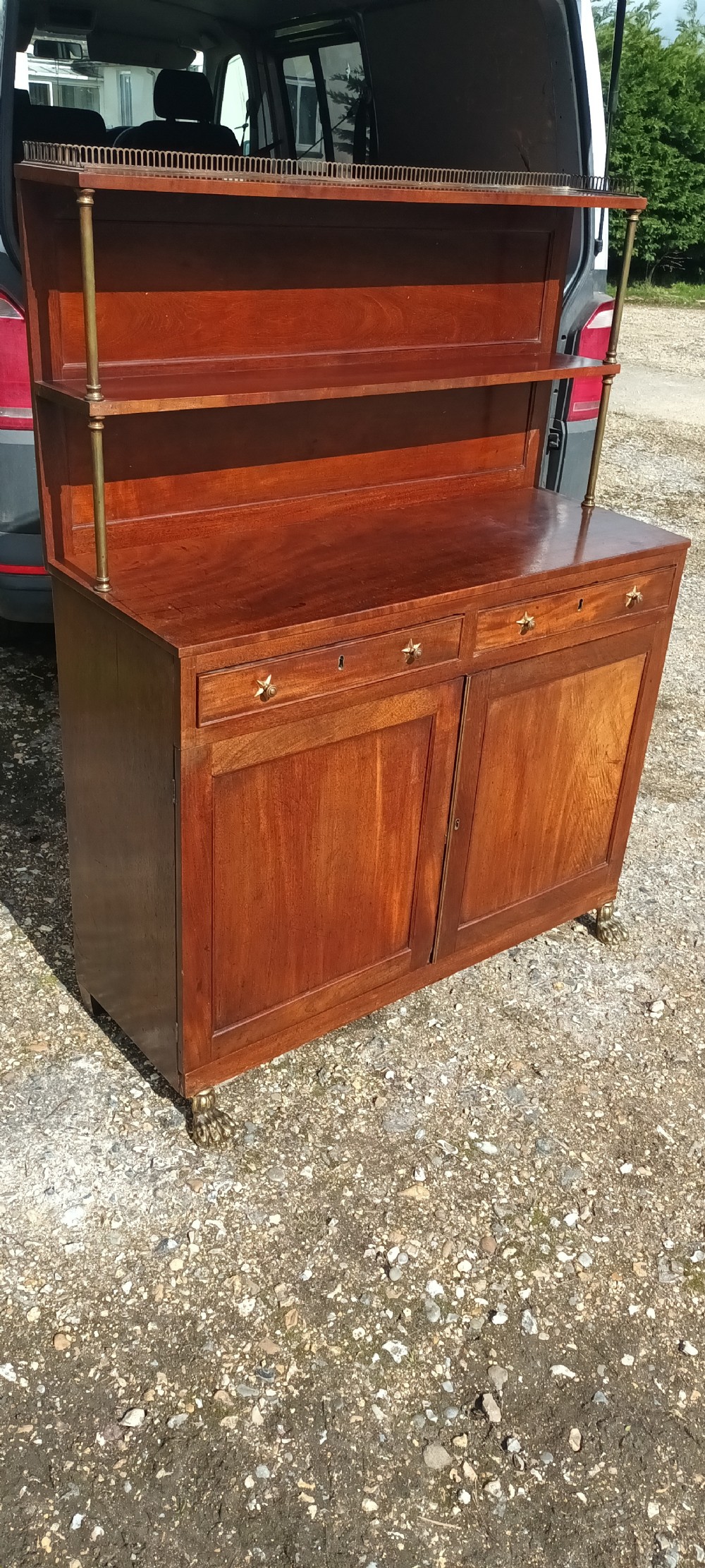 Regency mahogany and brass 2 door side cabinet.  View IV