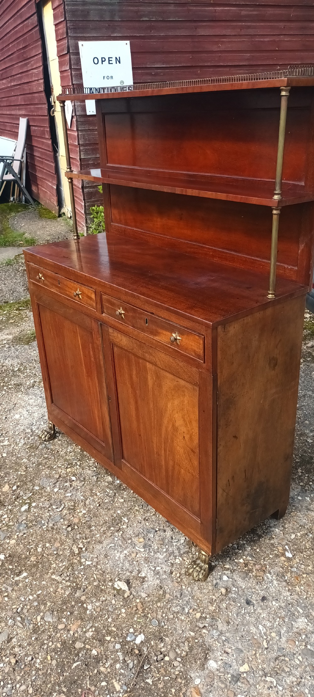 Regency mahogany and brass 2 door side cabinet.  View VIII