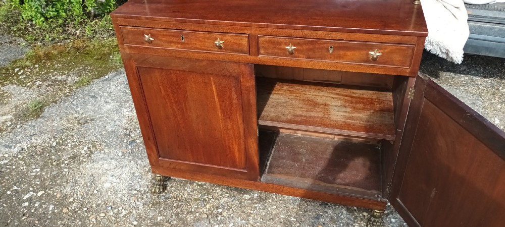Regency mahogany and brass 2 door side cabinet.  View X