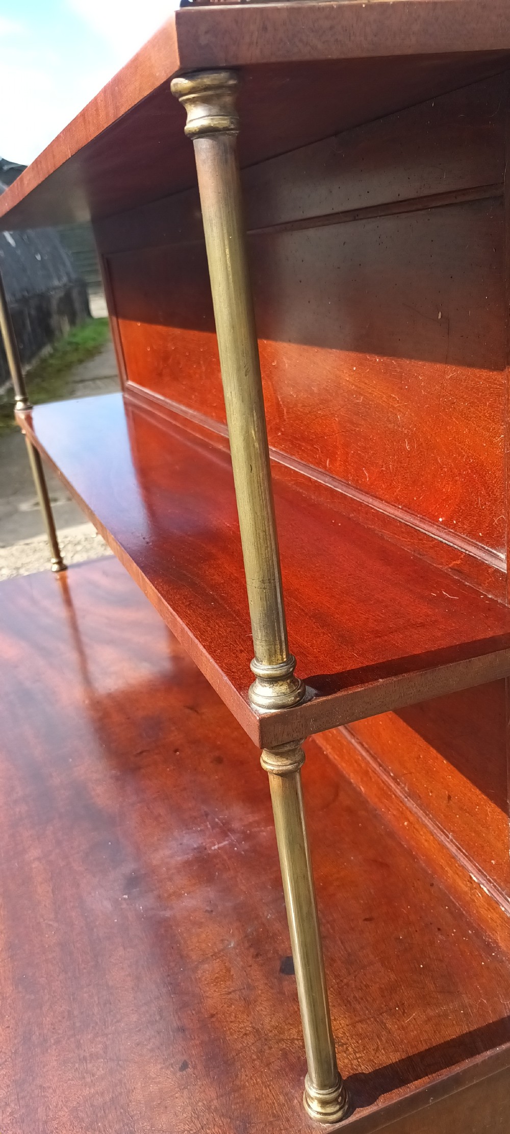 Regency mahogany and brass 2 door side cabinet.  View XI