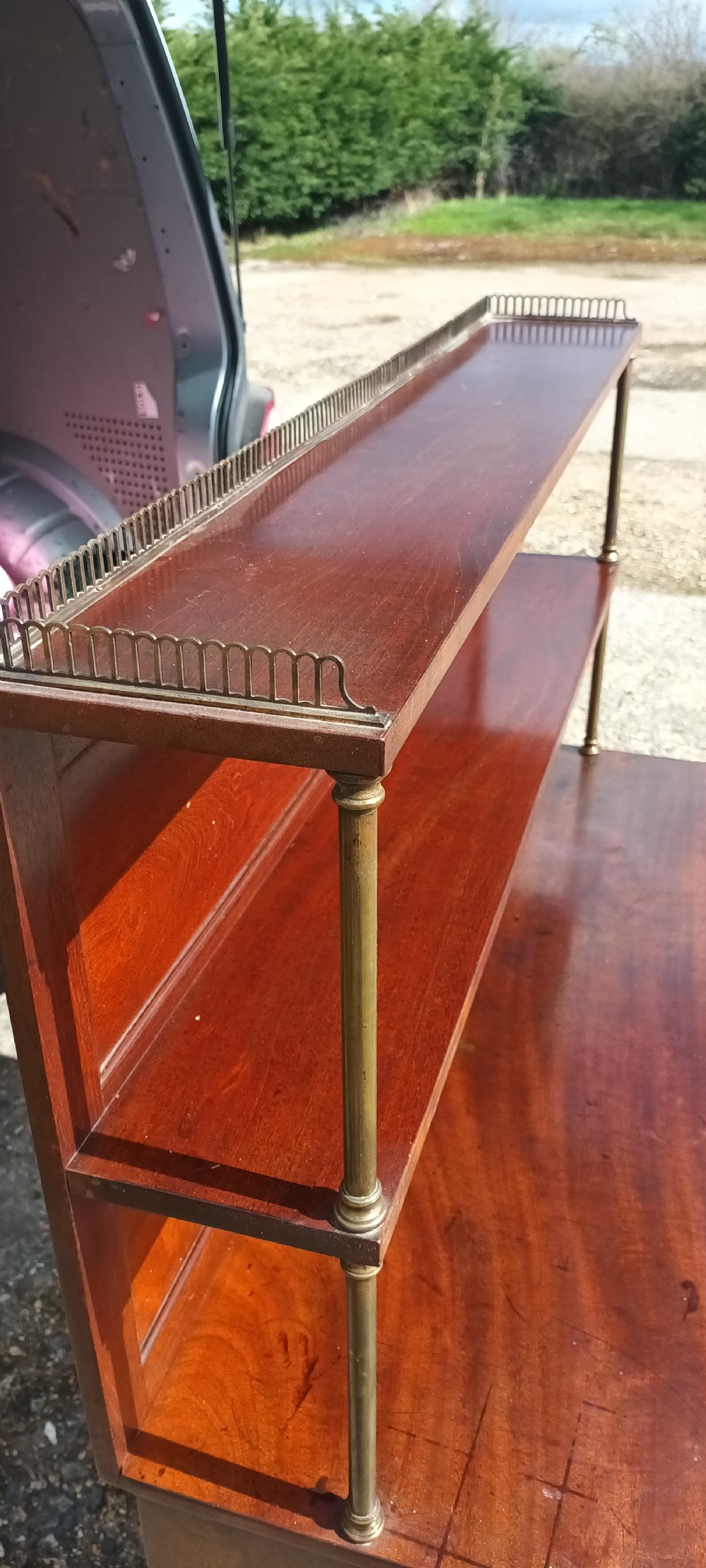 Regency mahogany and brass 2 door side cabinet.  View XIII