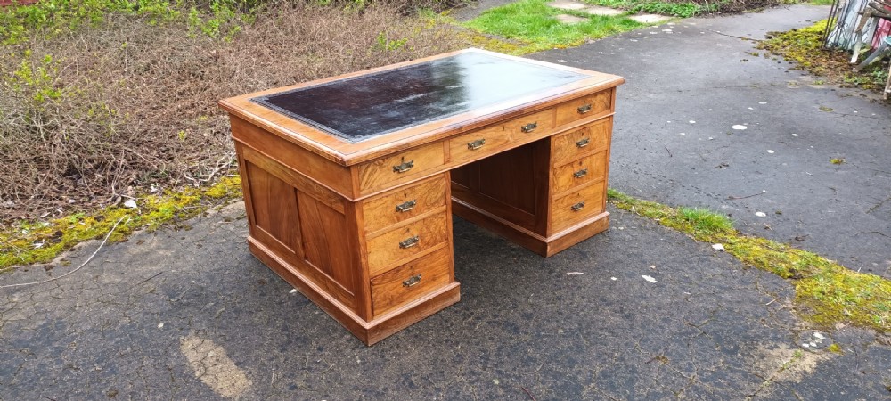 Good late Victorian walnut pedestal partners desk. View II