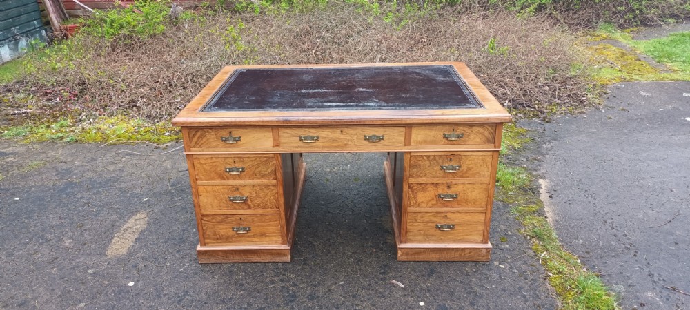 Good late Victorian walnut pedestal partners desk. View III