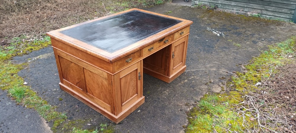 Good late Victorian walnut pedestal partners desk. View V