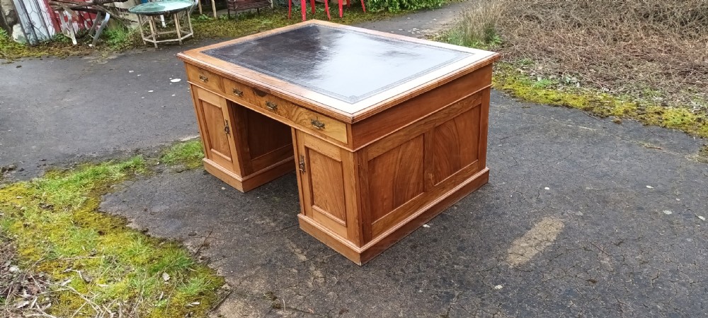 Good late Victorian walnut pedestal partners desk. View VI