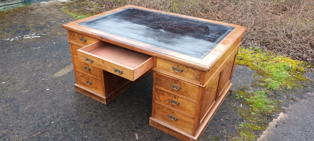 Good late Victorian walnut pedestal partners desk. View X