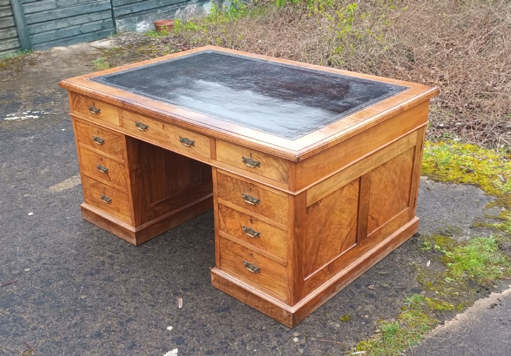 Good late Victorian walnut pedestal partners desk.
