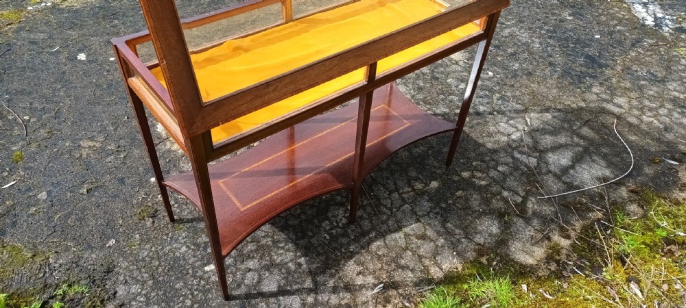 Unusual double inlaid mahogany bijouterie display table. View IV