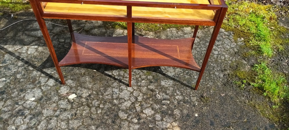 Unusual double inlaid mahogany bijouterie display table. View VI