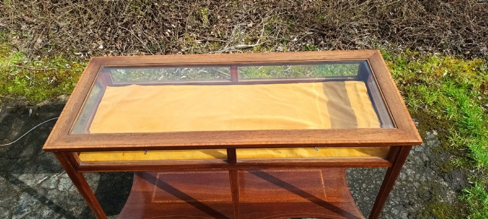 Unusual double inlaid mahogany bijouterie display table. View IX