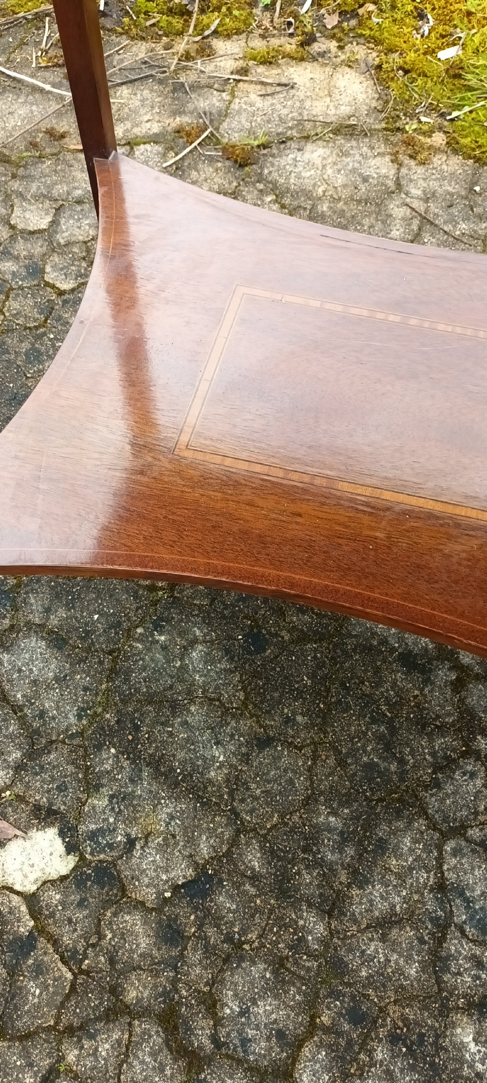 Unusual double inlaid mahogany bijouterie display table. View XIV