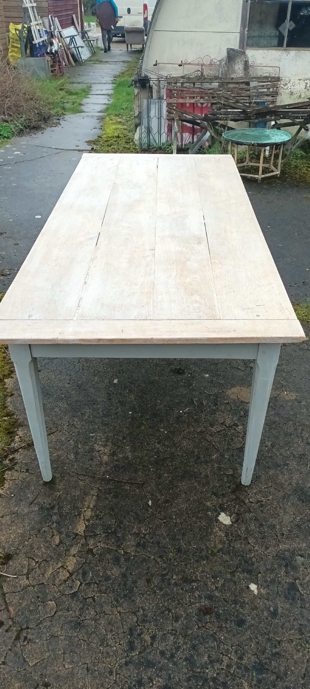 Early 20th century pine farmhouse kitchen table. View V