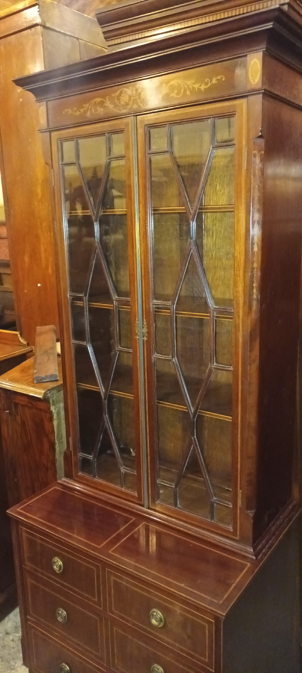 Good quality Edwardian inlaid mahogany side cabinet . View VIII