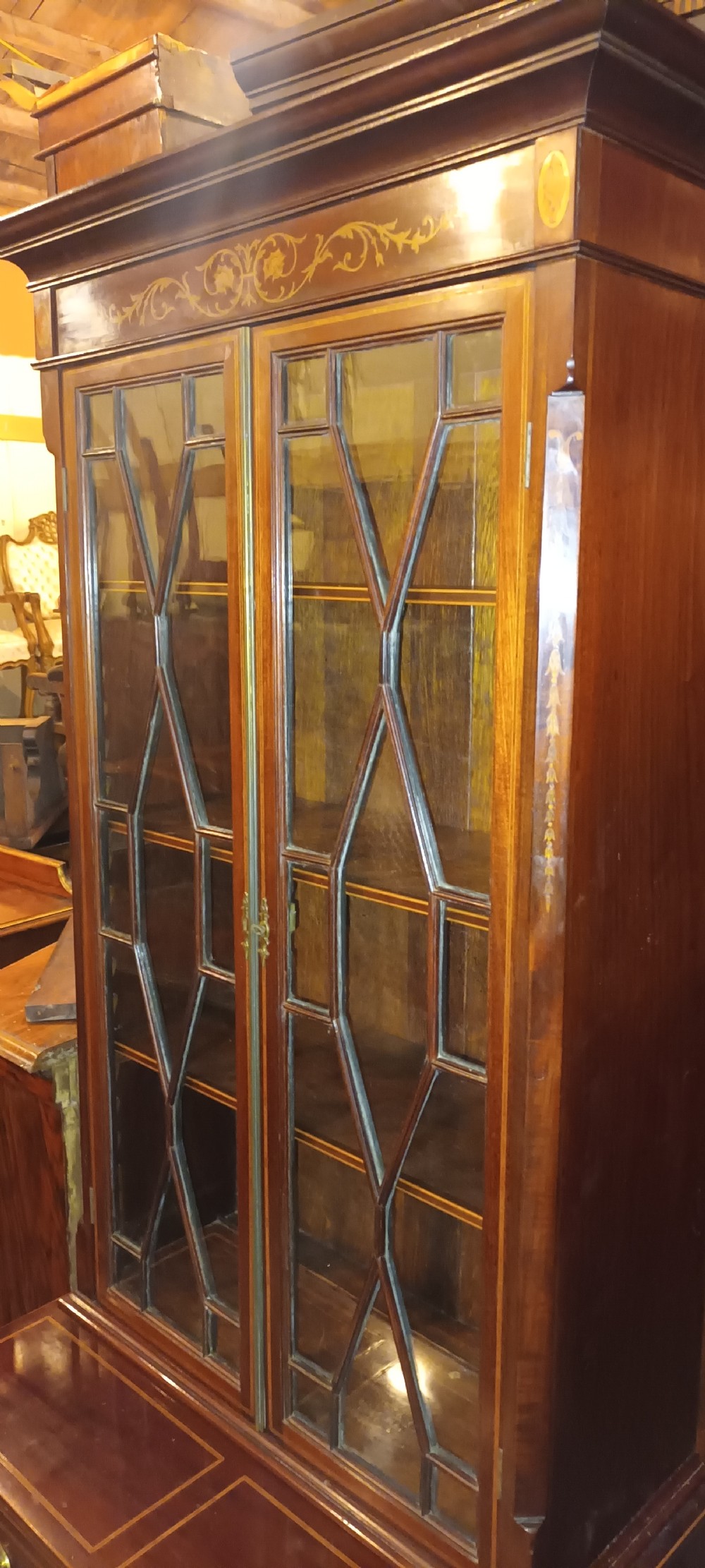 Good quality Edwardian inlaid mahogany side cabinet . View X