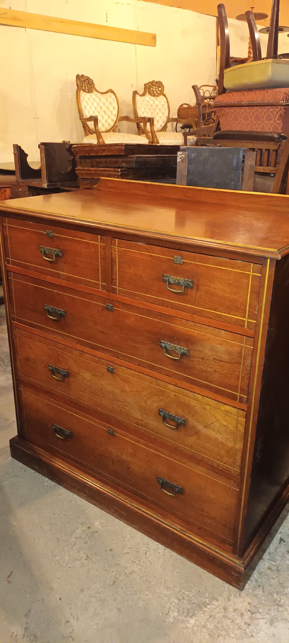 Victorian walnut and highlighted chest of drawers. View II