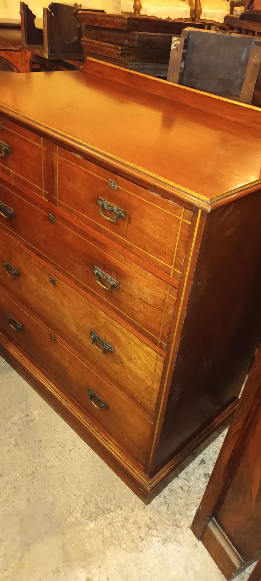 Victorian walnut and highlighted chest of drawers. View V