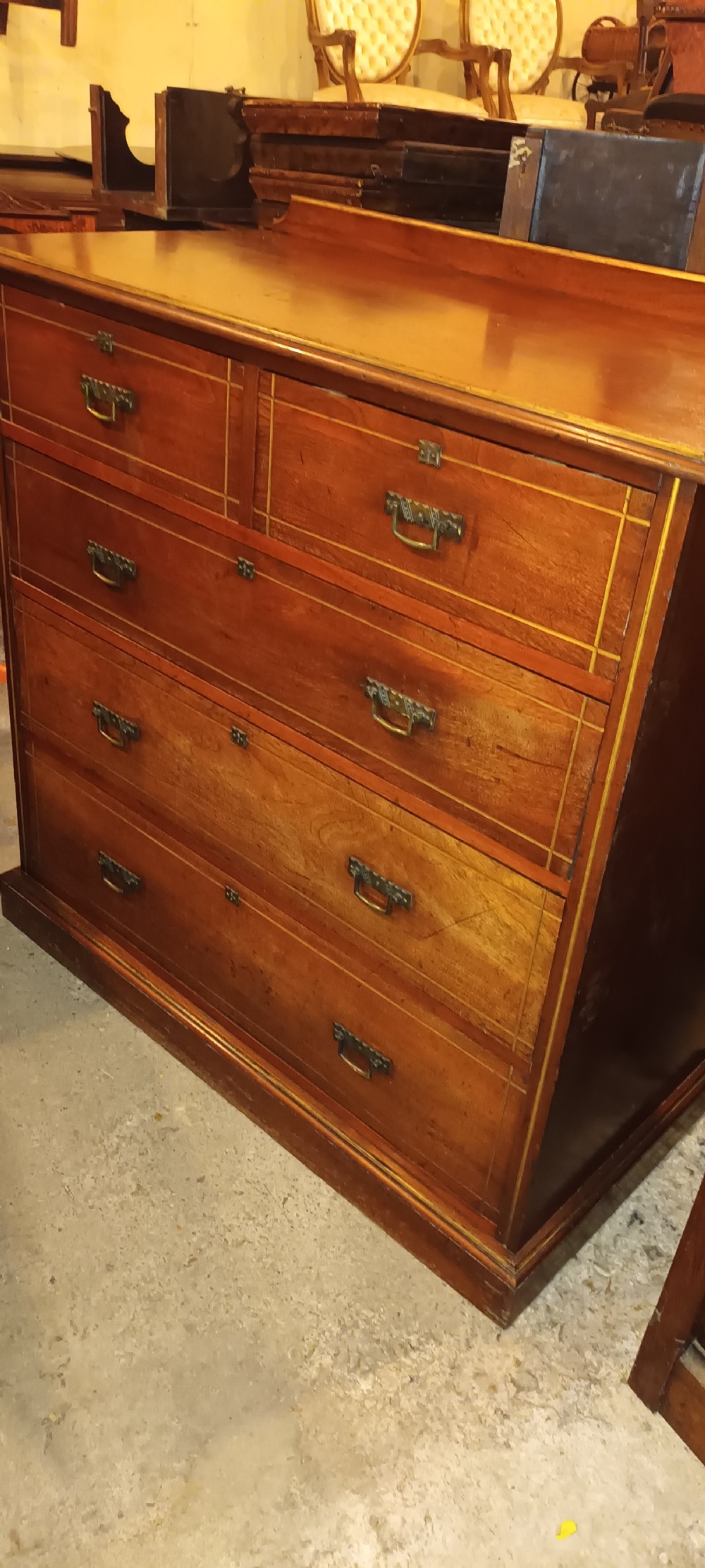 Victorian walnut and highlighted chest of drawers. View VIII