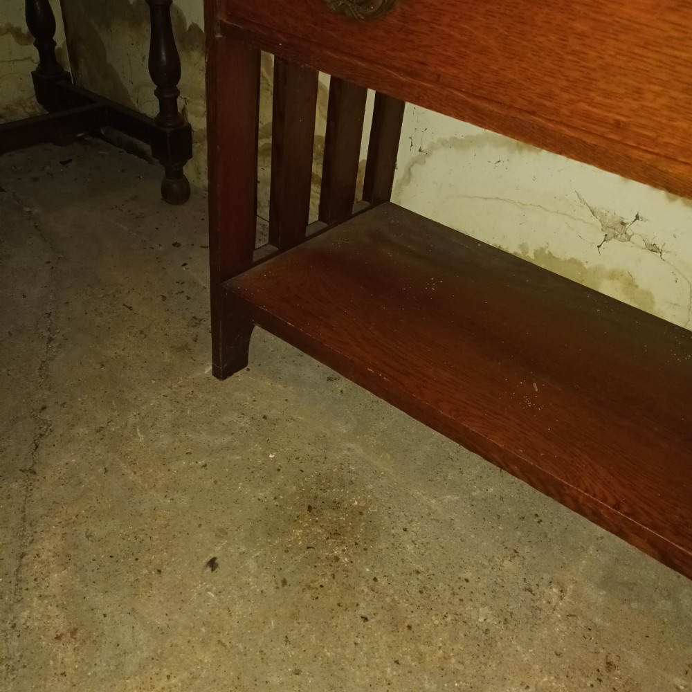 Edwardian oak arts and crafts bureau bookcase.  View IV