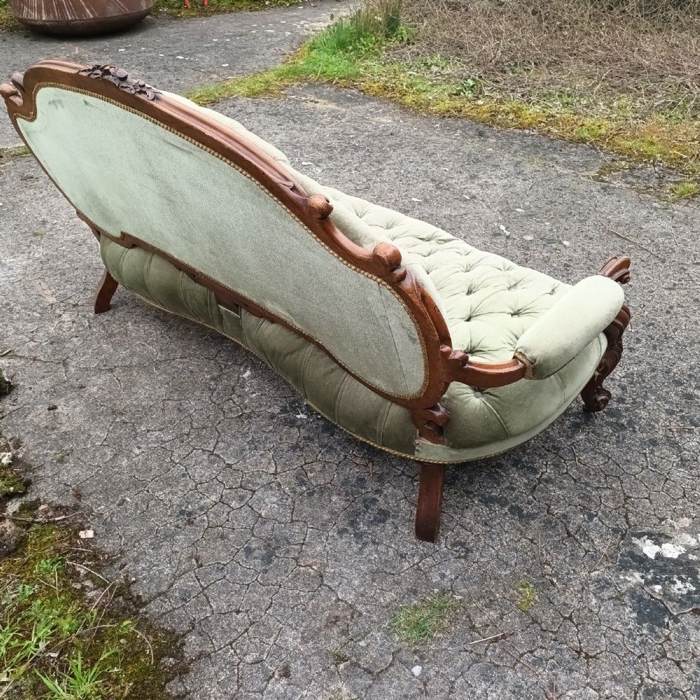 Victorian walnut frame upholstered window sofa. View II