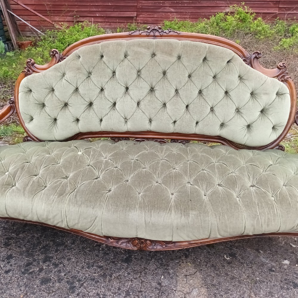 Victorian walnut frame upholstered window sofa. View VI