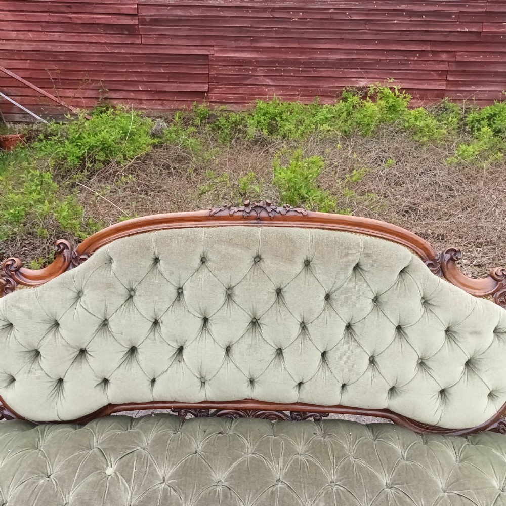 Victorian walnut frame upholstered window sofa. View VII