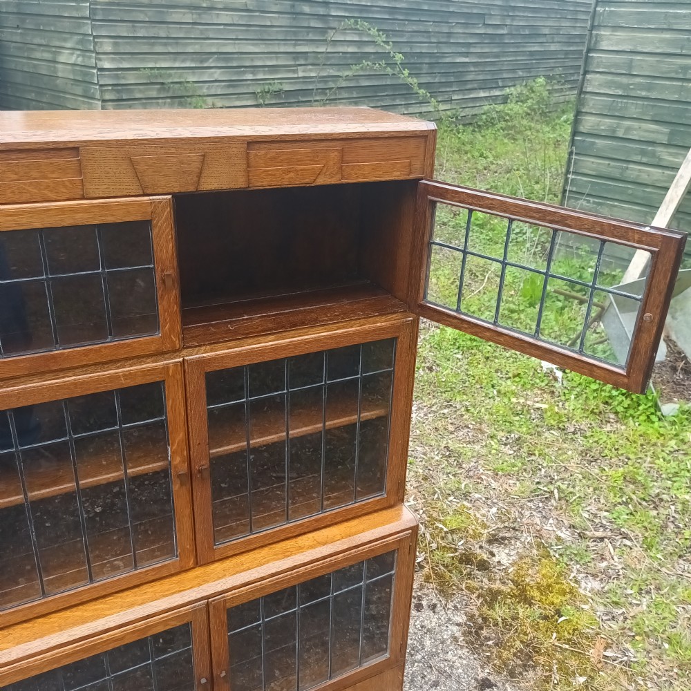Oak sectional bookcase in the manner of  Minty.  View XIV