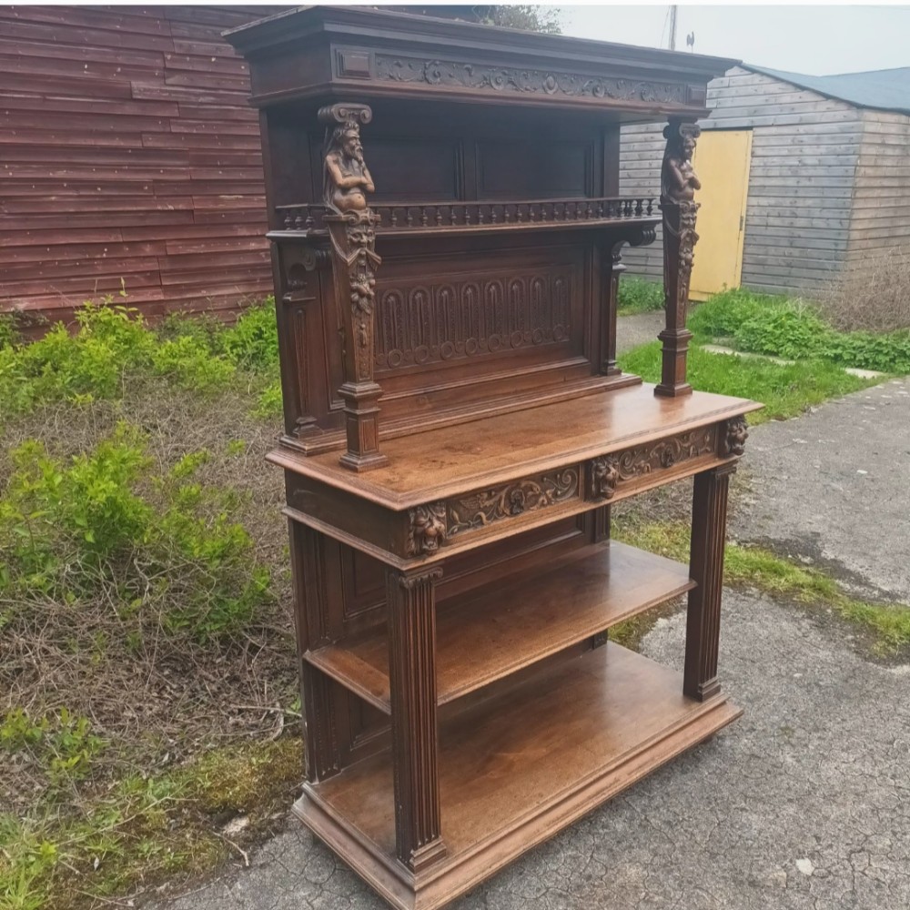 19th century carved walnut buffet dresser.