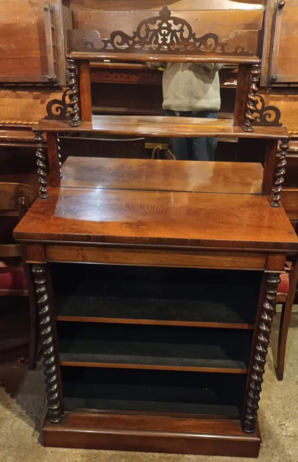Mid Victorian rosewood open front bookcase. 