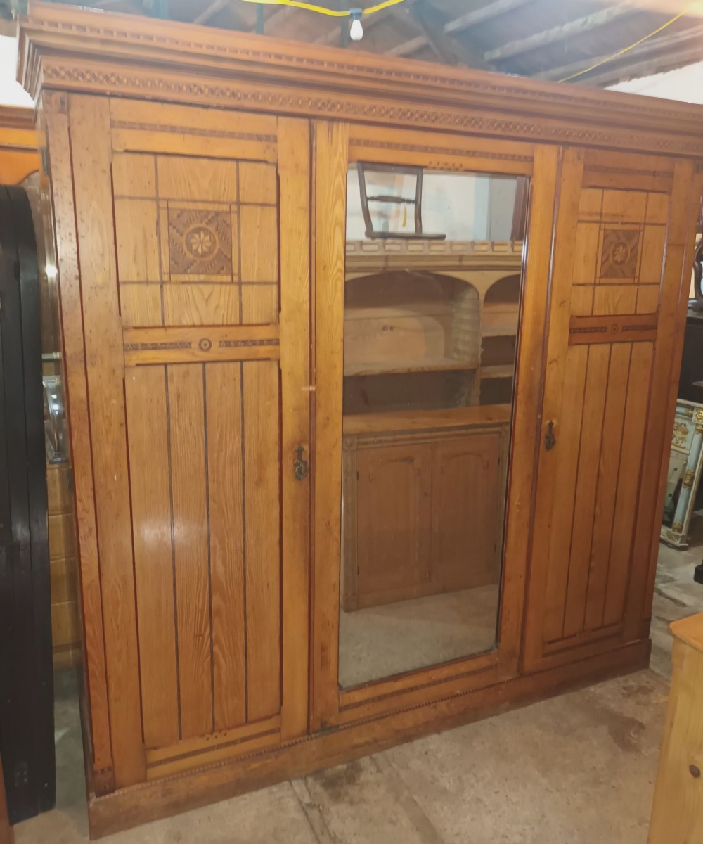 Victorian inlaid ash wardrobe 