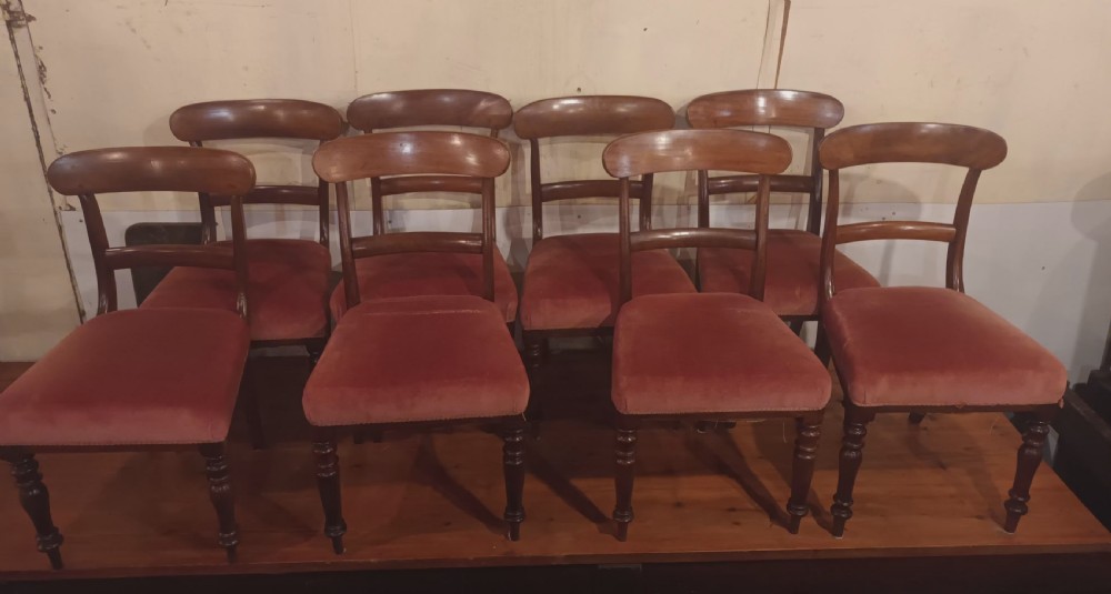 Set of 8 mid 19th century mahogany dining chairs.  View II