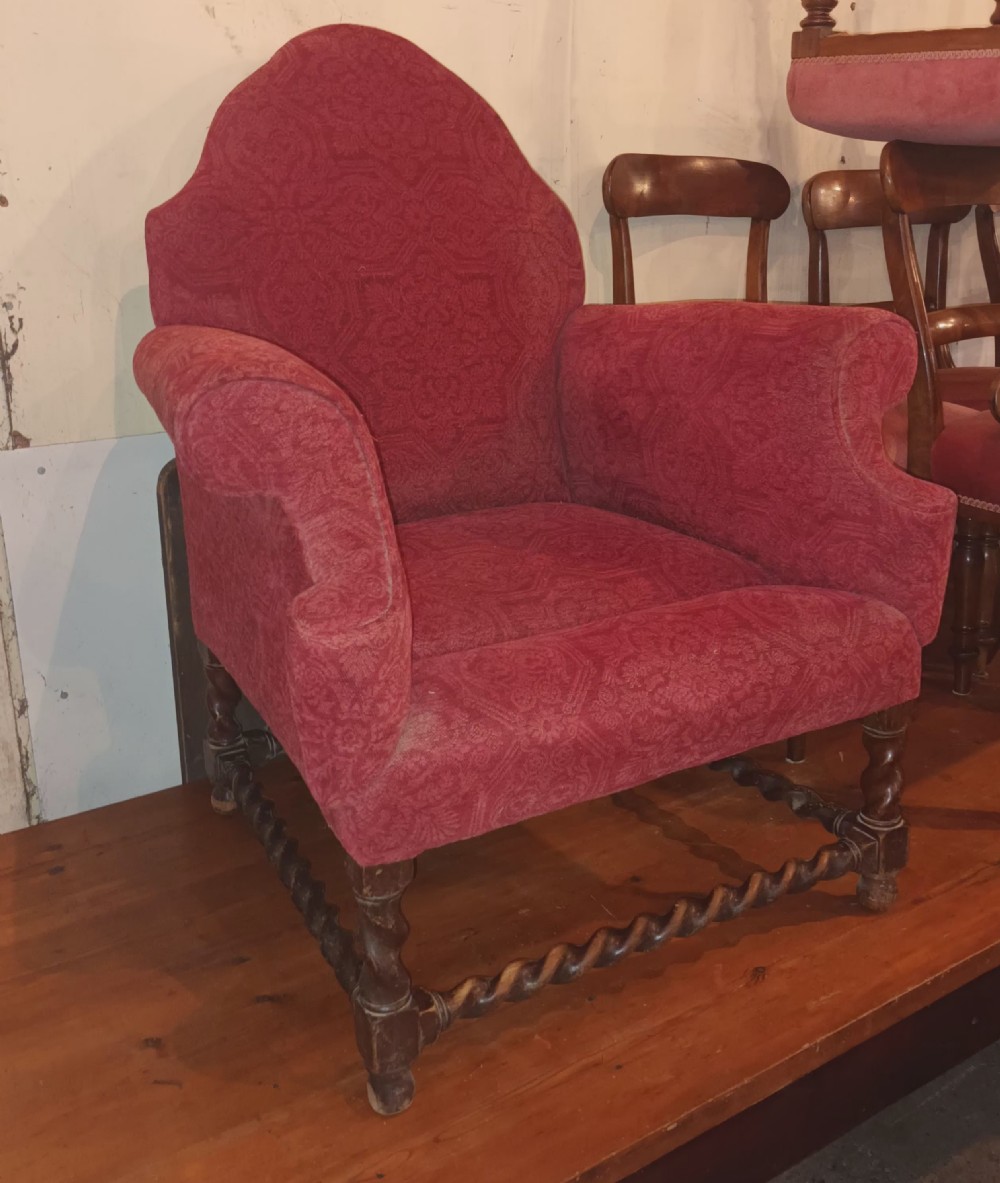 Early 20th century walnut upholstered armchair.  View II