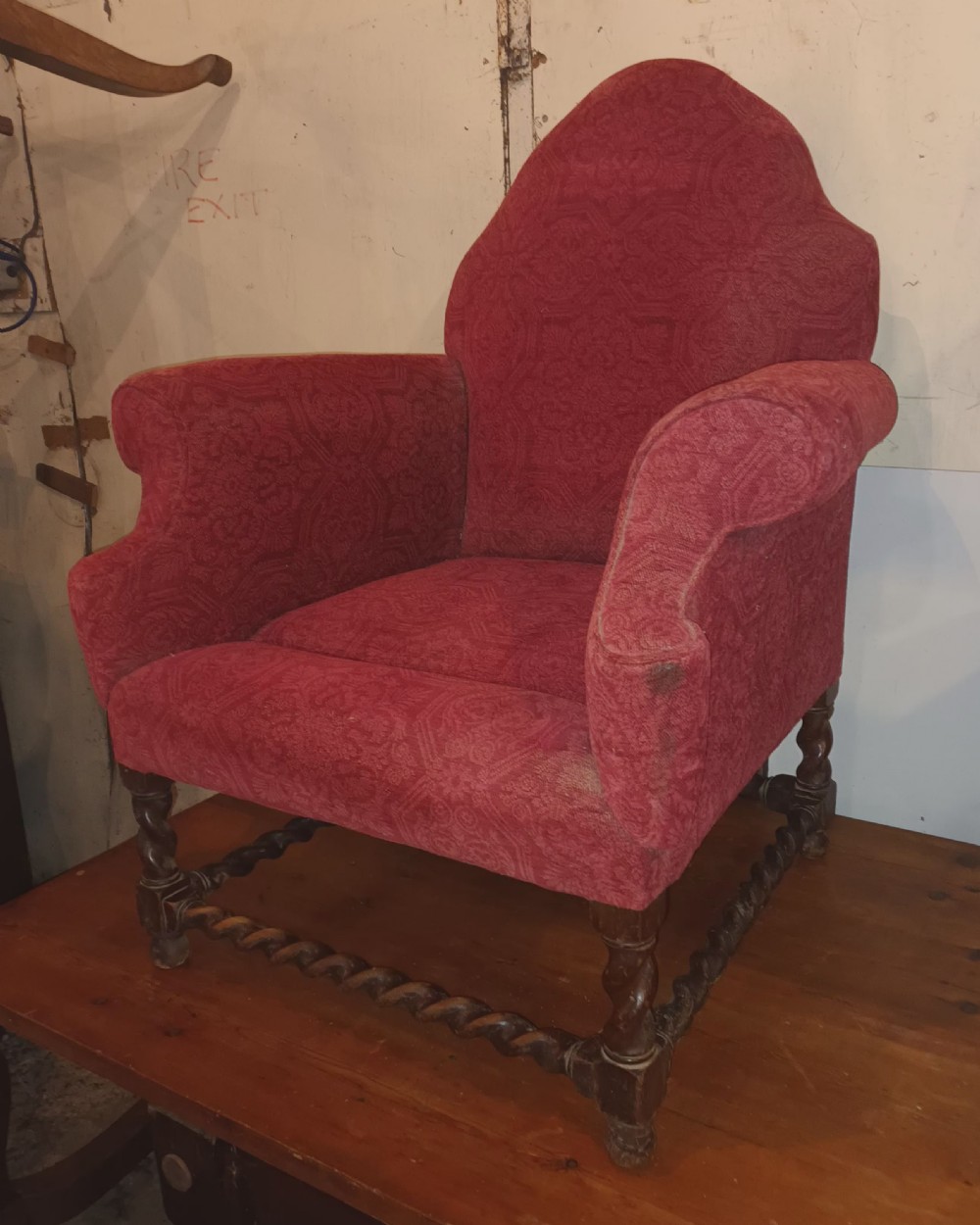 Early 20th century walnut upholstered armchair.  View IV