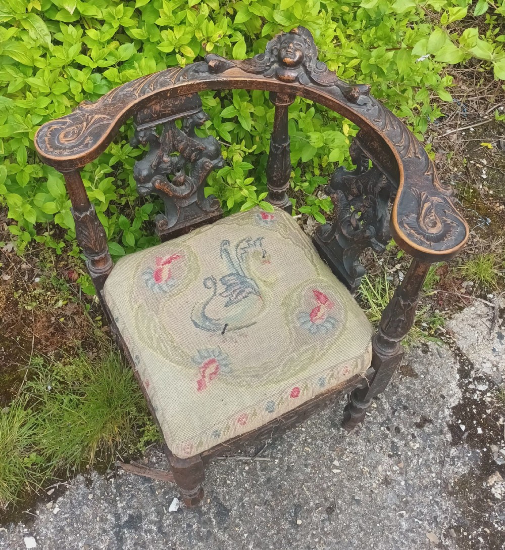 Late 19th carved walnut corner chair. View II