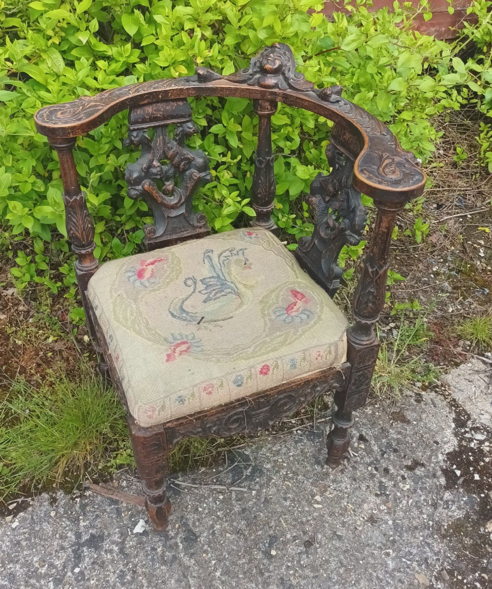 Late 19th carved walnut corner chair. View IV
