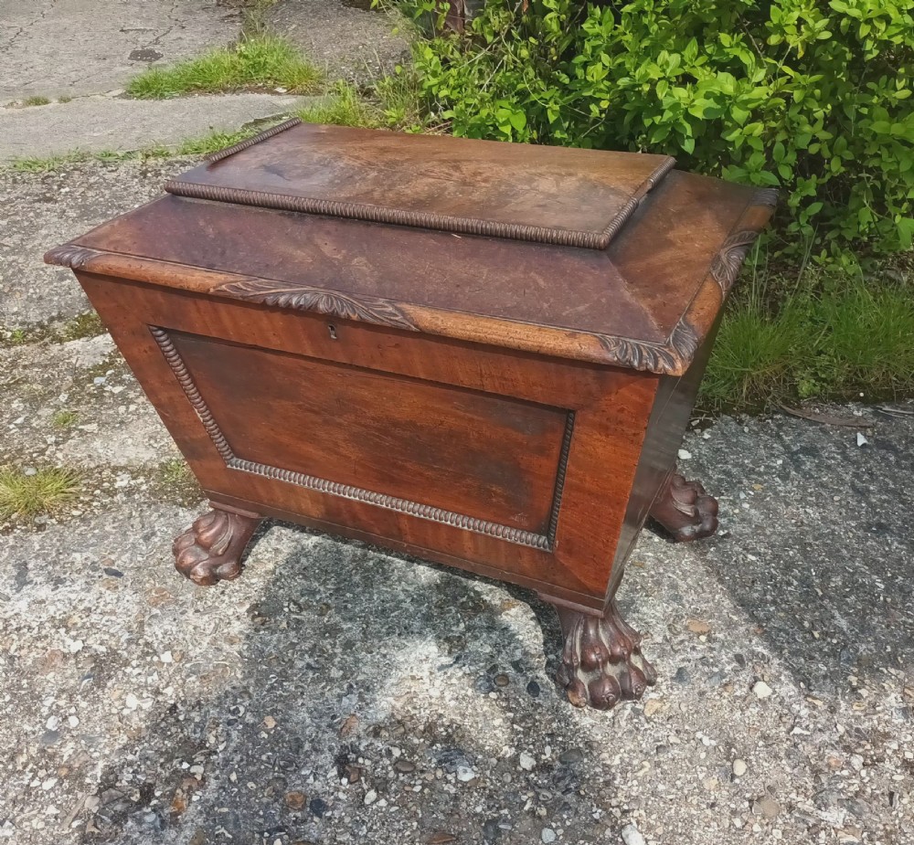 Regency mahogany Cellerette with good carved claw feet. View V