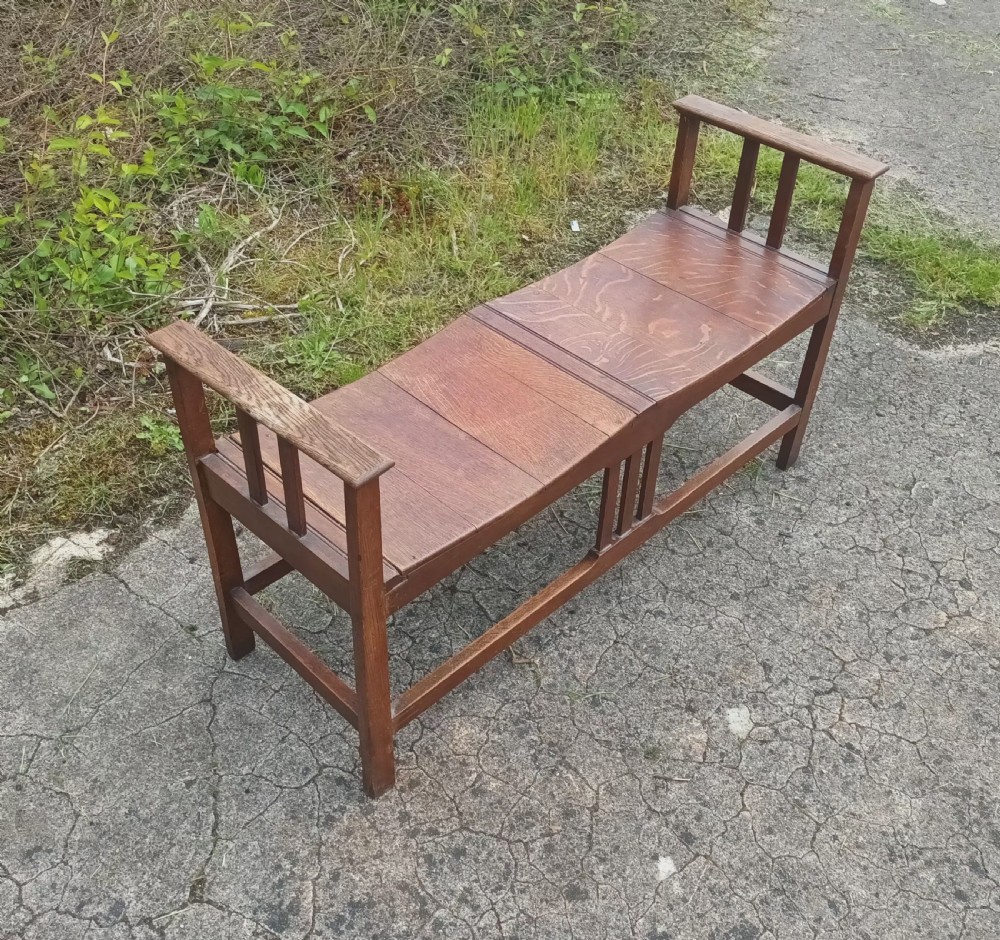Oak Arts and Crafts hall bench. View IV