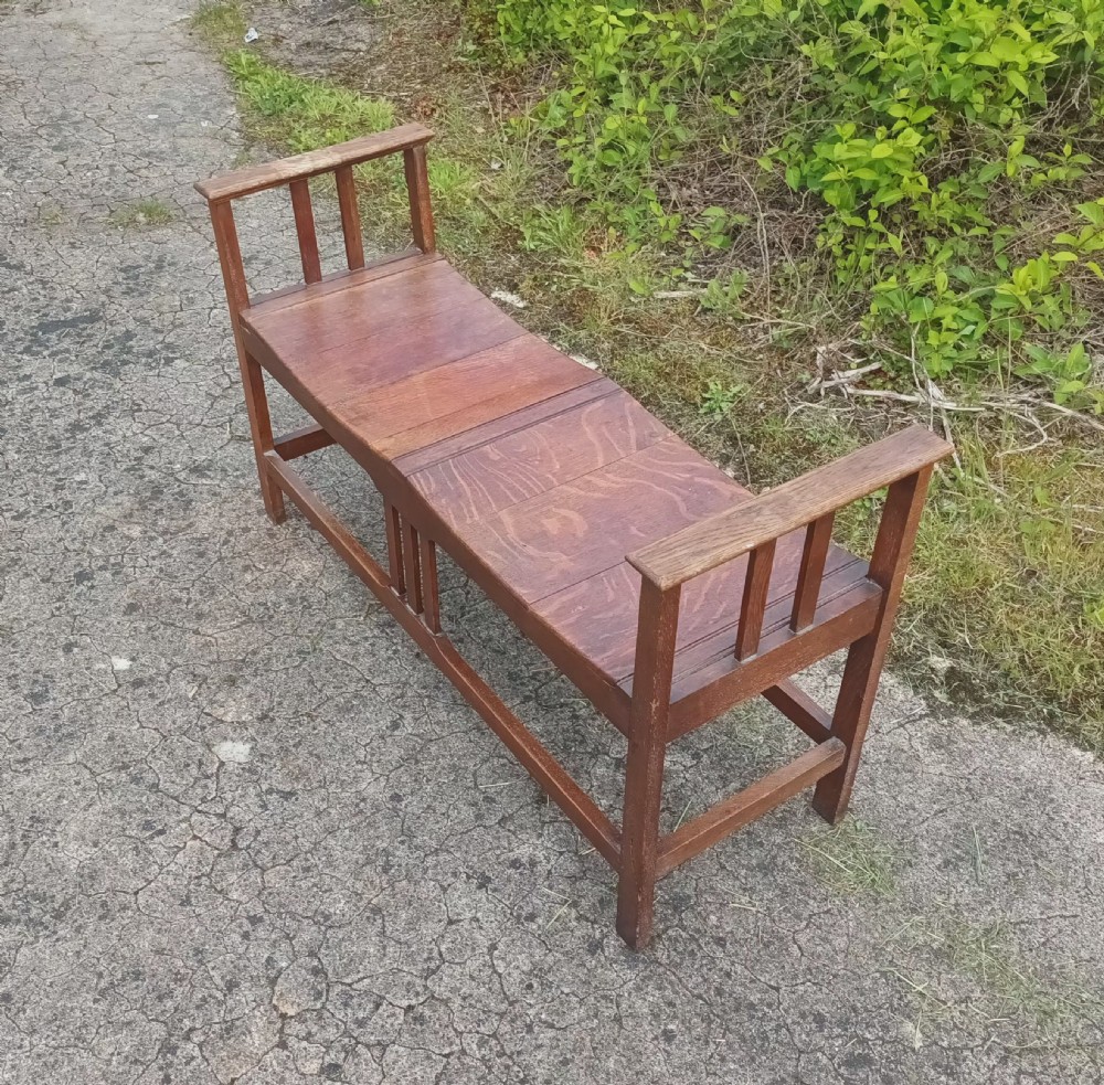 Oak Arts and Crafts hall bench. View V