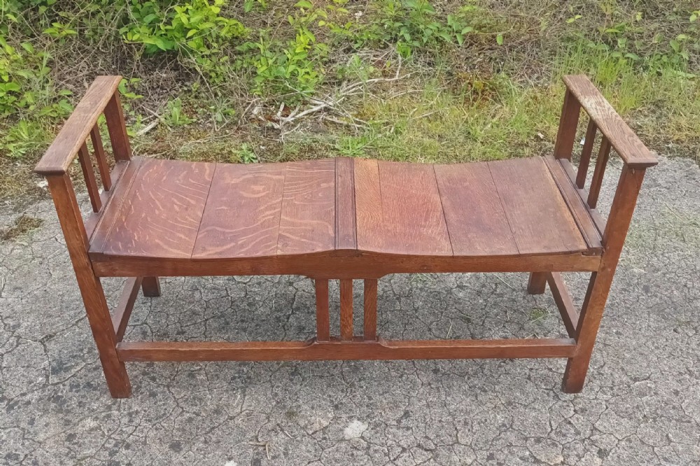 Oak Arts and Crafts hall bench. View VII
