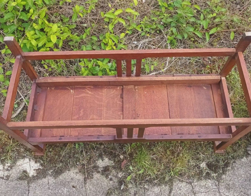 Oak Arts and Crafts hall bench. View X