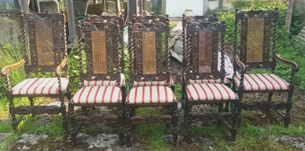 Set of 8 carved oak dining chairs. View III