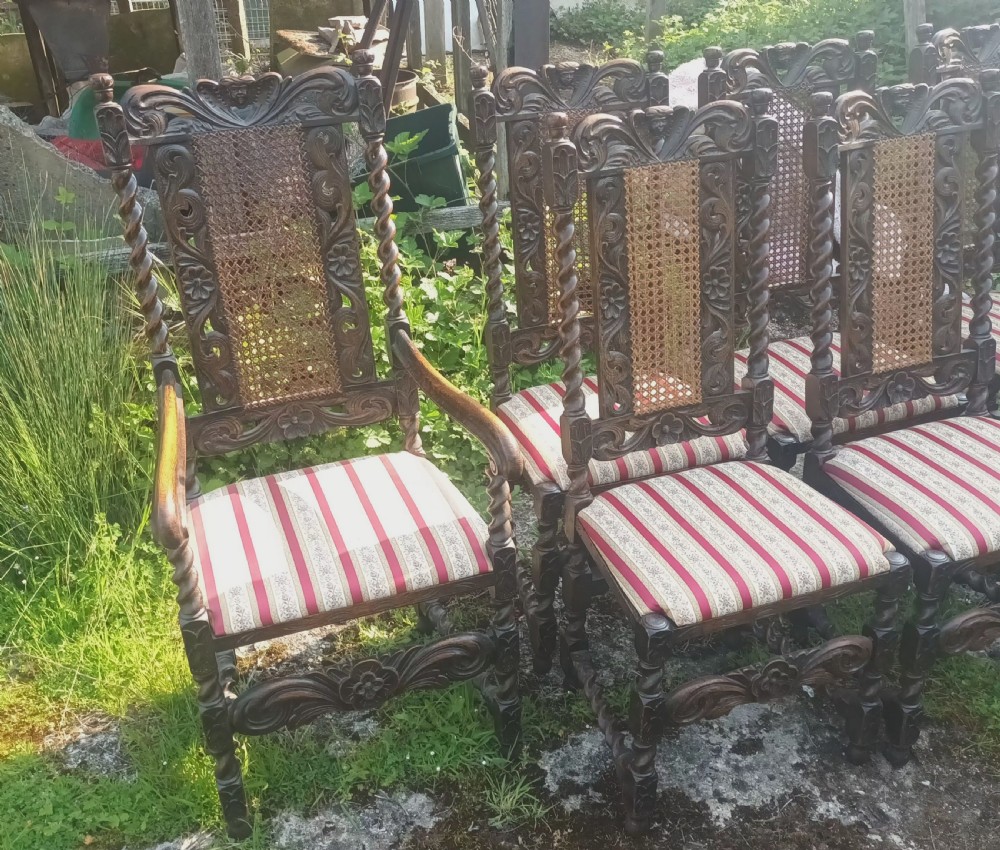 Set of 8 carved oak dining chairs. View IV