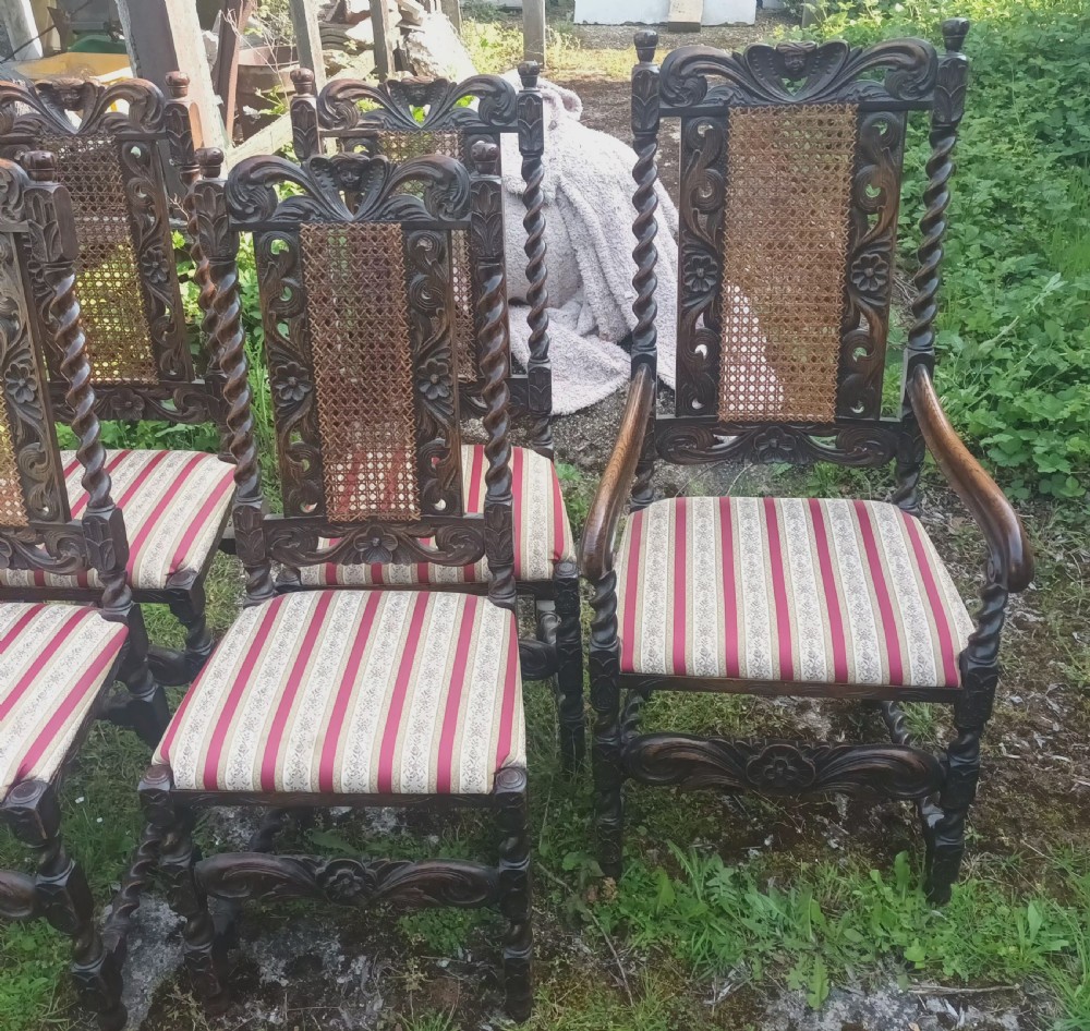 Set of 8 carved oak dining chairs. View VI