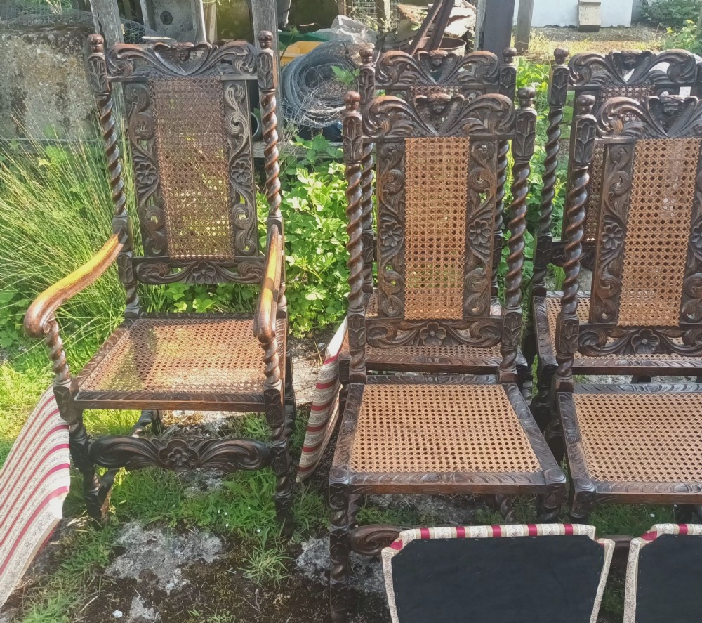 Set of 8 carved oak dining chairs. View IX