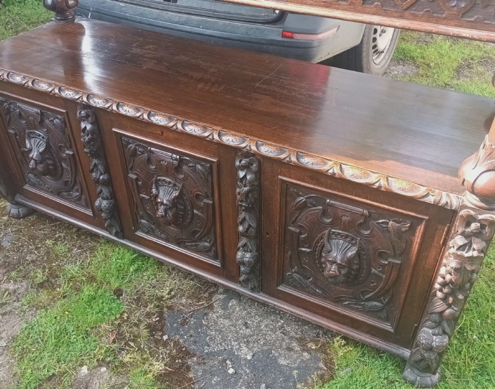 Large 6 foot ornate carved Victorian oak buffet View V